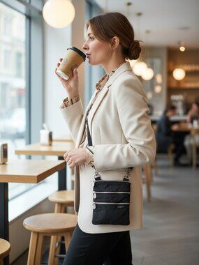 Baggallini Black Nylon Crossbody Bag Travel Purse Multi Zip Lightweight